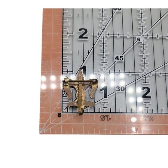 Victorian Antique Fleur-de-lis Pin Watch Holder Blue Enamel & Brass - Picture 4 of 8